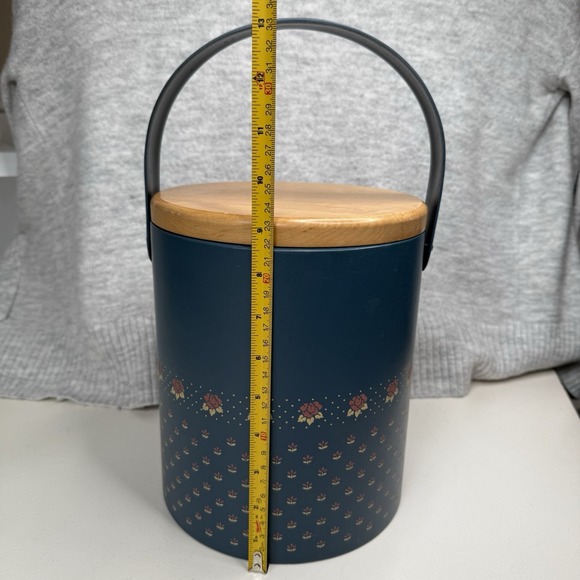 Vintage Georges Briard Ice Bucket Blue Floral Vinyl Handle with Lid Summer Party - Picture 5 of 11